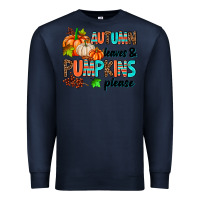 Navy autumn leaves pumpkin please Premium Sweatshirt - AdoDesignShop