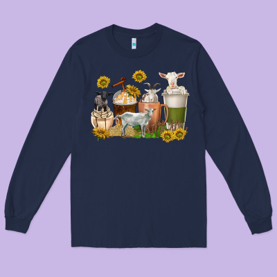 Long Sleeve Tee coffee cups goats