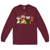 Burgundy coffee cups lady bug with daisies Long Sleeve Tee - texasbilliewilder