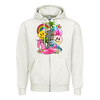Oatmeal Heather summer smile face and beach vibes with rainbow tbw Zipper Hoodie - texasbilliewilder