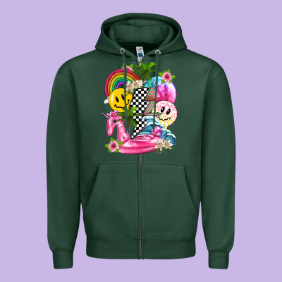 Summer Smile Face And Beach Vibes With Rainbow Tbw Zipper Hoodie Designed By Texasbilliewilder