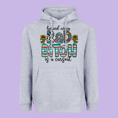 Behind Every Bad Bitch Is A Carseat Heavyweight Hoodie Designed By Cowhidedigitalart