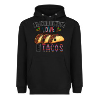 Black All You Need Is Love And Tacos Heavyweight Hoodie - CowhideDigitalArt