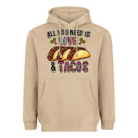 Mushroom All You Need Is Love And Tacos Heavyweight Hoodie - CowhideDigitalArt