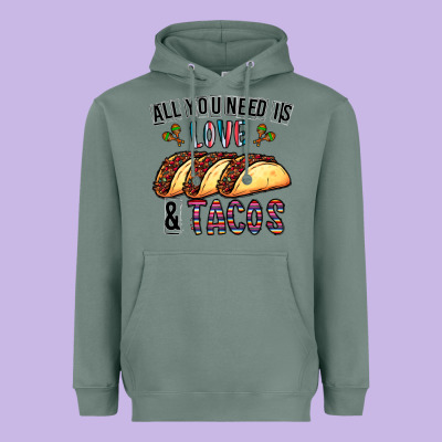 All You Need Is Love And Tacos Heavyweight Hoodie Designed By Cowhidedigitalart