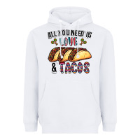 White All You Need Is Love And Tacos Heavyweight Hoodie - CowhideDigitalArt