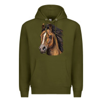 Army Green quarter horse portrait Premium Hoodie - LillyAllenDesigns