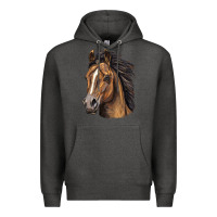 Charcoal Heather quarter horse portrait Premium Hoodie - LillyAllenDesigns