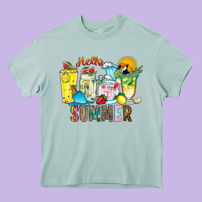 Hello Summer Drink Heavy Core Tee Designed By Cowhidedigitalart