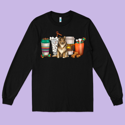 Long Sleeve Tee collie dog coffee cups