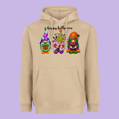 Happy Halloween Gnomes Black Heavyweight Hoodie Designed By Racoondesign