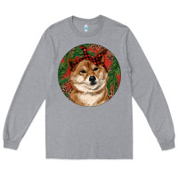 Heather Grey Shiba Inu Christmas Long Sleeve Tee - RanaPortraitStore