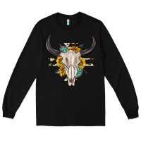 Black cow aztec western bull skull Long Sleeve Tee - texasbilliewilder
