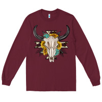 Burgundy cow aztec western bull skull Long Sleeve Tee - texasbilliewilder