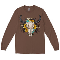 Chestnut cow aztec western bull skull Long Sleeve Tee - texasbilliewilder