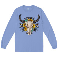 Colony Blue cow aztec western bull skull Long Sleeve Tee - texasbilliewilder