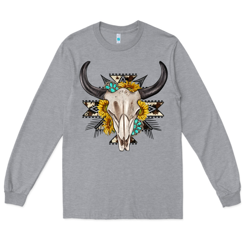 Cow Aztec Western Bull Skull Long Sleeve Tee by texasbilliewilder | Teevron
