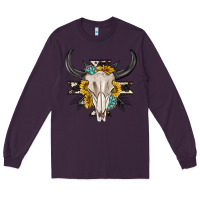Plum cow aztec western bull skull Long Sleeve Tee - texasbilliewilder