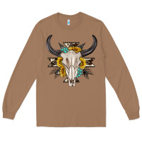 Toasted Coconut cow aztec western bull skull Long Sleeve Tee - texasbilliewilder