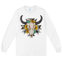 White cow aztec western bull skull Long Sleeve Tee - texasbilliewilder