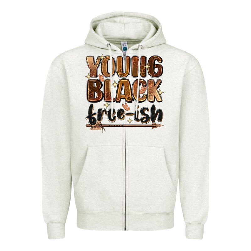 Young Black Free Ish Zipper Hoodie by Zillion Design Studio | Teevron