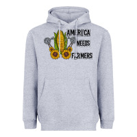 Heather Grey america needs farmers Heavyweight Hoodie - CowhideDigitalArt