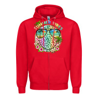 Red summer vibes with smile face and leopard Zipper Hoodie - texasbilliewilder