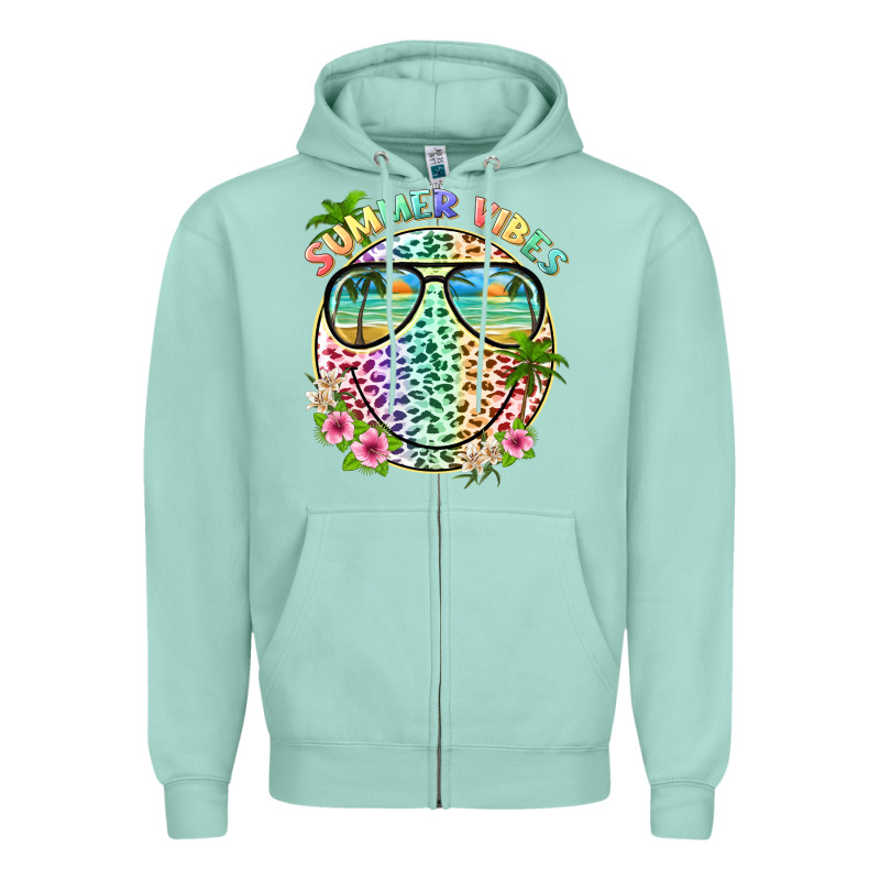 Summer Vibes With Smile Face And Leopard Zipper Hoodie by texasbilliewilder | Teevron
