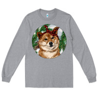 Heather Grey Shiba Inu Christmas Long Sleeve Tee - RanaPortraitStore