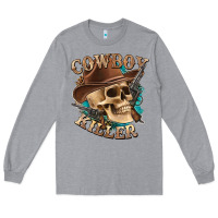 Heather Grey cowboy killer with skull Long Sleeve Tee - texasbilliewilder