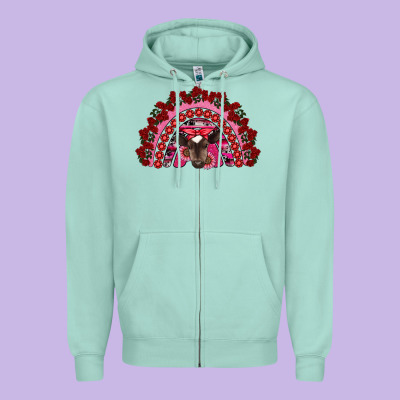 Valentine's Day Baby Cow Rainbow Zipper Hoodie Designed By Ranaportraitstore