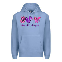 Colony Blue Peace Love Dragons Premium Hoodie - RanaPortraitStore