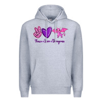 Heather Grey Peace Love Dragons Premium Hoodie - RanaPortraitStore