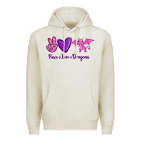 Oatmeal Heather Peace Love Dragons Premium Hoodie - RanaPortraitStore