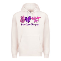 Pale Pink Peace Love Dragons Premium Hoodie - RanaPortraitStore