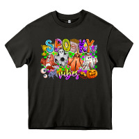 Asphalt Spooky Vibes Ghost Heavy Core Tee - CowhideDigitalArt