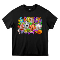 Black Spooky Vibes Ghost Heavy Core Tee - CowhideDigitalArt