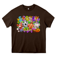 Chocolate Brown Spooky Vibes Ghost Heavy Core Tee - CowhideDigitalArt