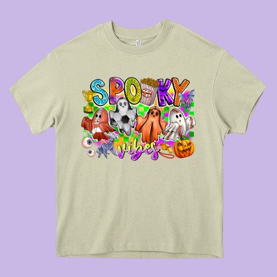 Spooky Vibes Ghost Heavy Core Tee Designed By Cowhidedigitalart