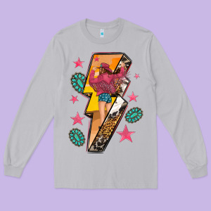 Cowgirl With Lightning Bolt Long Sleeve Tee Designed By Texasbilliewilder