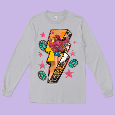 Long Sleeve Tee cowgirl with lightning bolt