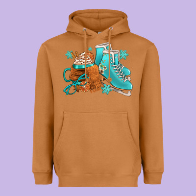 Winter Ice Skating Boots And Coffee Heavyweight Hoodie Designed By Fadigitalartstudio