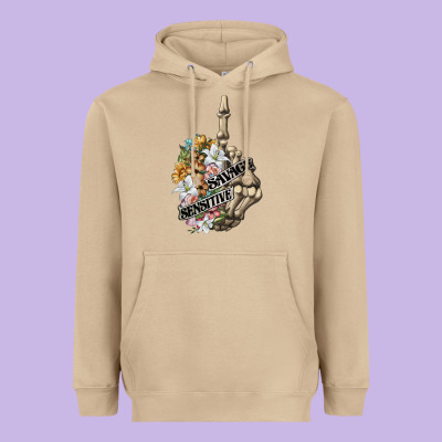 Sensitive Savage Skeleton Middle Finger Heavyweight Hoodie Designed By Fadigitalartstudio