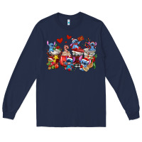 Navy christmas stitch coffee cups Long Sleeve Tee - AdoDesignShop