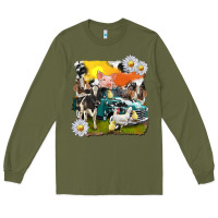 Army Green cowhide farm truck with farm animals Long Sleeve Tee - texasbilliewilder