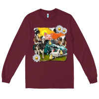 Burgundy cowhide farm truck with farm animals Long Sleeve Tee - texasbilliewilder