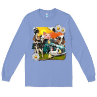 Colony Blue cowhide farm truck with farm animals Long Sleeve Tee - texasbilliewilder