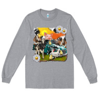 Heather Grey cowhide farm truck with farm animals Long Sleeve Tee - texasbilliewilder
