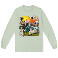 Matcha cowhide farm truck with farm animals Long Sleeve Tee - texasbilliewilder