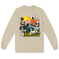 Mushroom cowhide farm truck with farm animals Long Sleeve Tee - texasbilliewilder